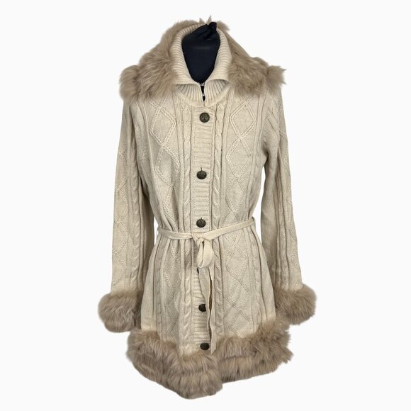 Womans XL Vintage Fur Jacket Cable Knit Sweater Fox Fur Trim by Alberto Makali - Picture 12 of 12